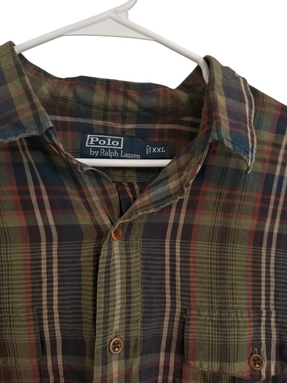 Polo Ralph Lauren Plaid Button Up XXL Green Blue Long Sleeve Cotton Flannel - Picture 2 of 5